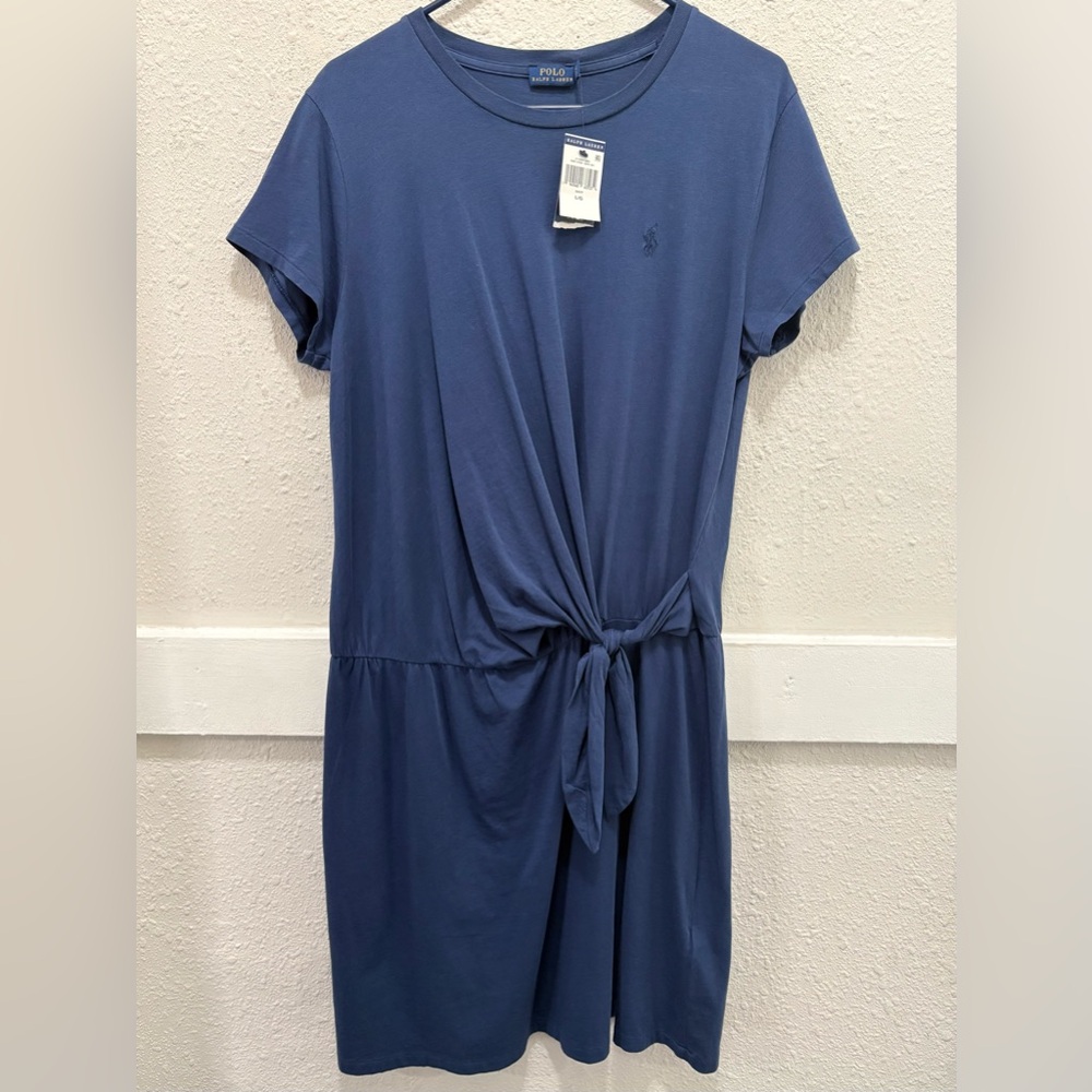 POLO Ralph Lauren Navy T-Shirt Dress with Tie Waist NEW L